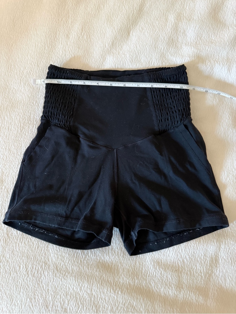 aerie Black High-Rise Smocked Waist Bike Shorts